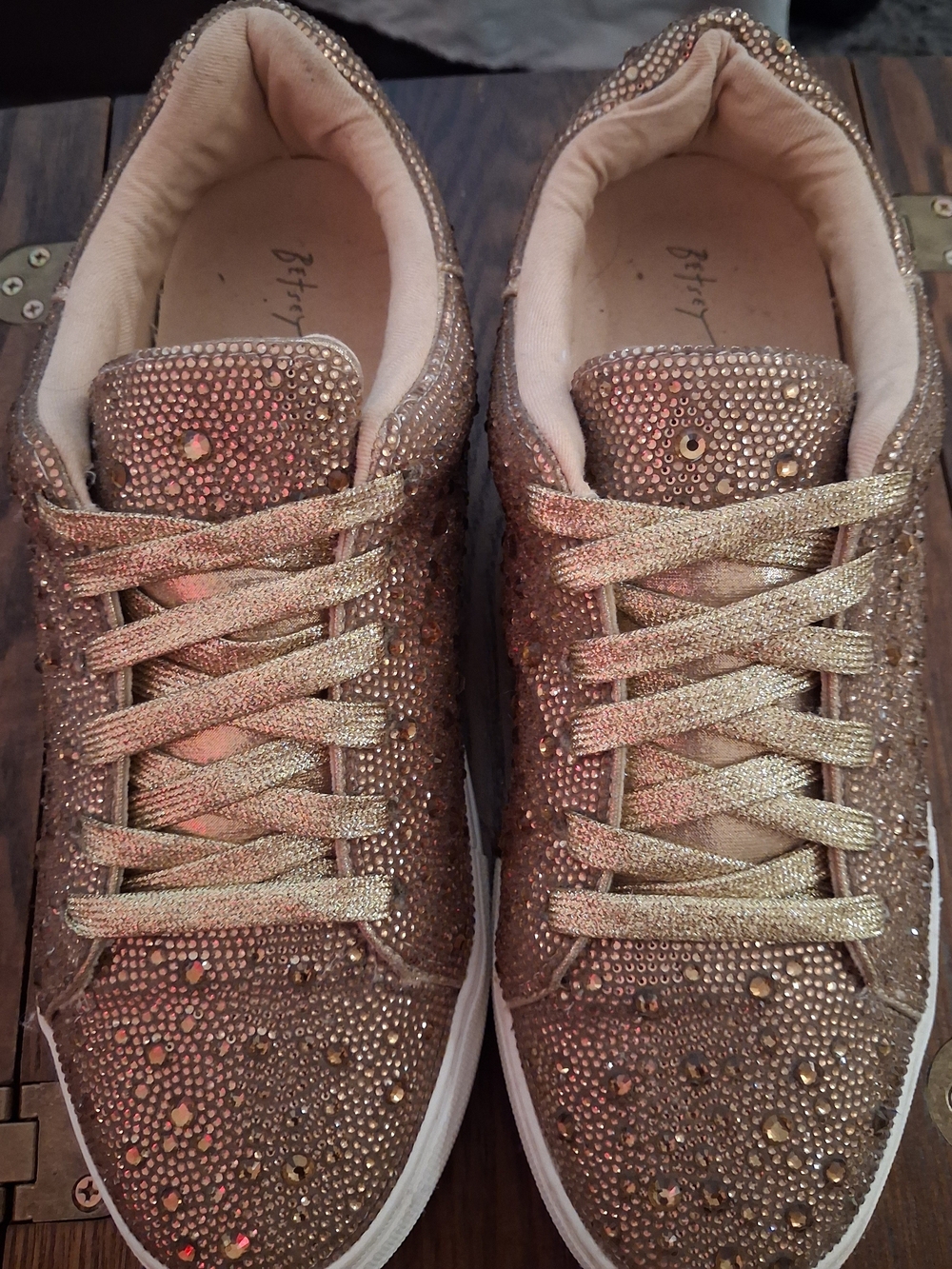 Betsey Johnson Sidny Gold Rhinestone Platform Sneakers Size 10